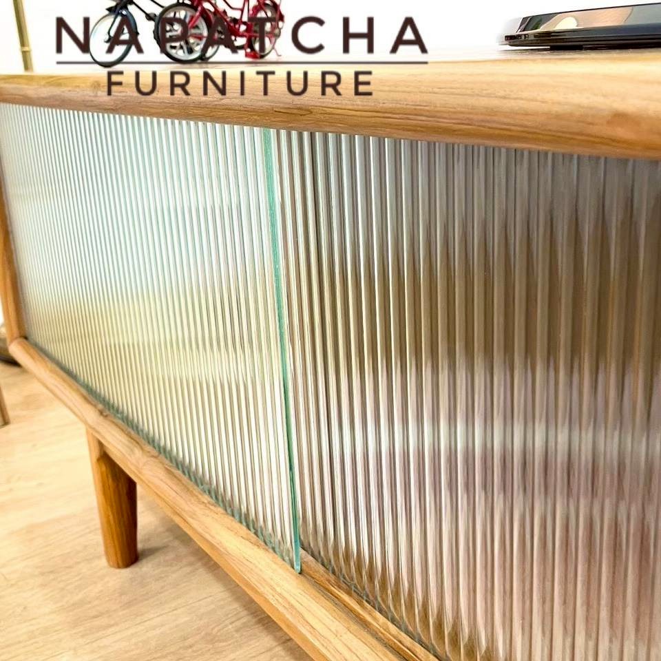 ตู้วางทีวีไม้สักแท้ NAPATCHA FURNITURE รุ่นลูกฟูกกระจก ไม้สักแท้ ขนาด 180X45X50 ซม. สีไม้สักธรรมชาติ_7